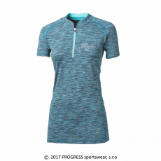 Progress MG KUGA dámské termo tričko s krátkym rukávom a zipsom tyrkysový melír/sv.modrá