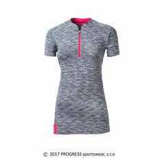 Progress MG KUGA dámské termo tričko s krátkym rukávom a zipsom černý melír/růžová